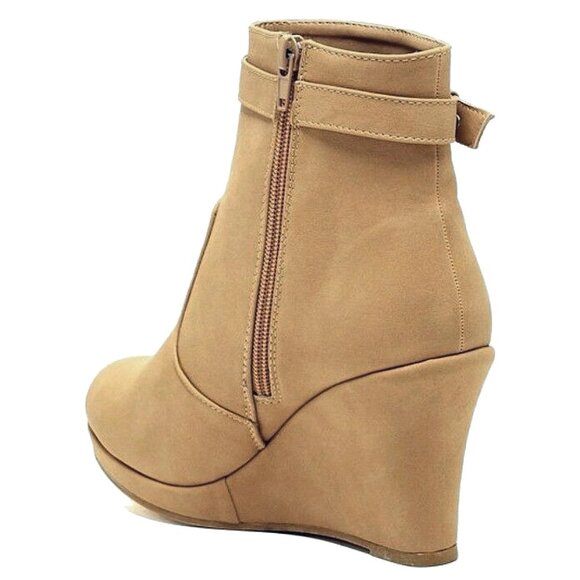 Top Moda Wedge Ankle Boot – Faux Suede • Buckle Strap • Elevated Everyday Style - Picture 3 of 5